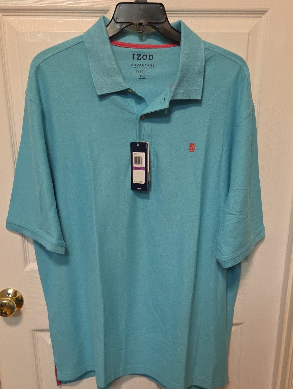 Izod Men's Polo Shirt in Aqua Blue with Coral Logo